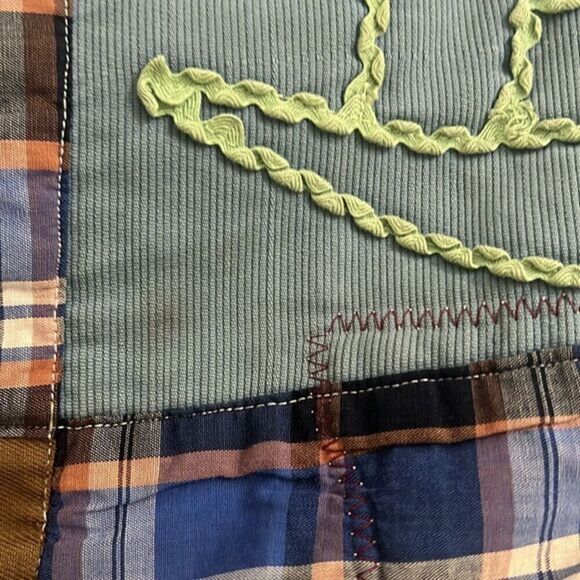 Homemade Plaid Squares Western Corduroy Squares Vintage Quilt 25 In x 54 In - Picture 13 of 14